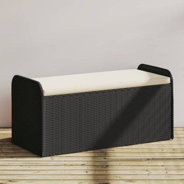 Storage Bench With Cushion Black 115X51x52 Cm Poly Rattan Patio Benches