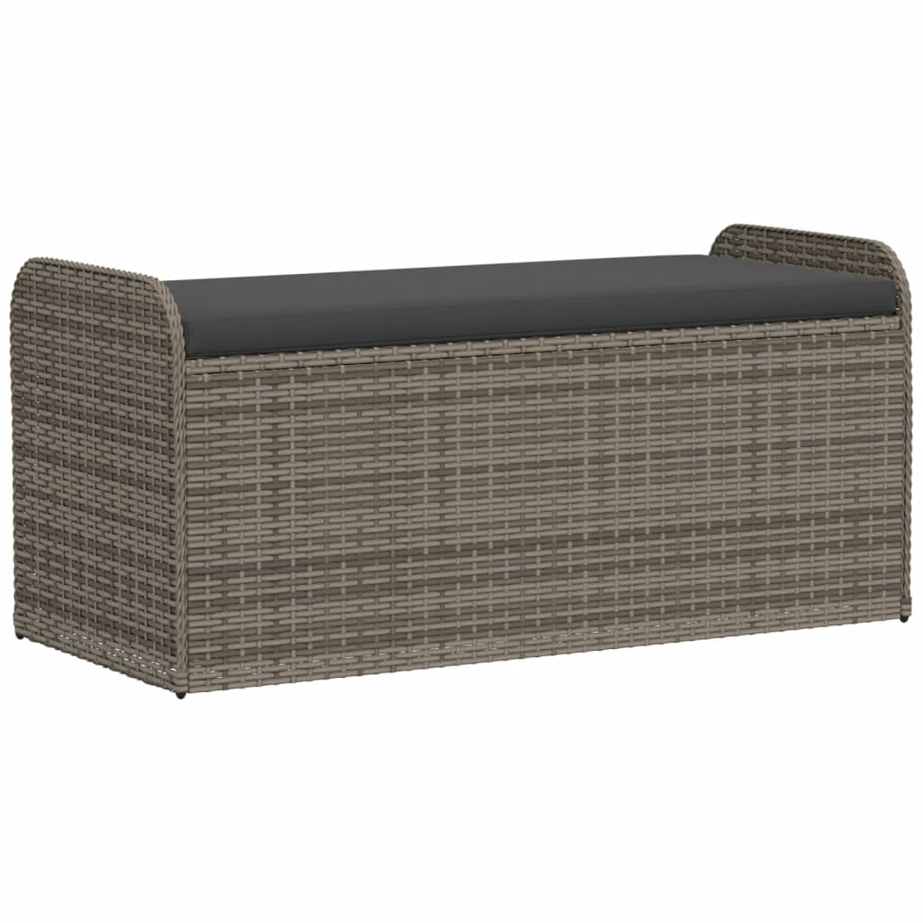 Storage Bench With Cushion Grey 115X51x52 Cm Poly Rattan Patio Benches