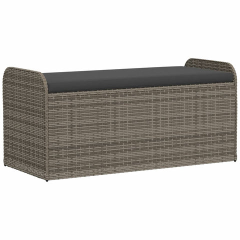 Storage Bench With Cushion Grey 115X51x52 Cm Poly Rattan Patio Benches