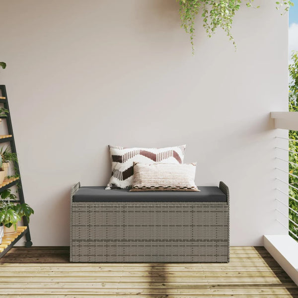 Storage Bench With Cushion Grey 115X51x52 Cm Poly Rattan Patio Benches