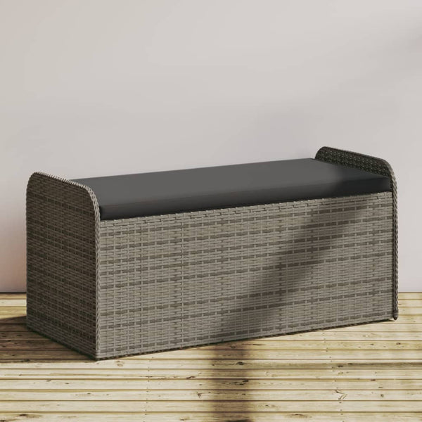 Storage Bench With Cushion Grey 115X51x52 Cm Poly Rattan Patio Benches