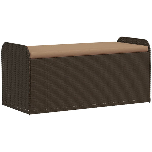 Vidaxl Storage Bench With Cushion Brown 115X51x52 Cm Poly Rattan Kitchen Bench Shelves