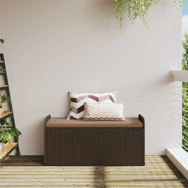 Vidaxl Storage Bench With Cushion Brown 115X51x52 Cm Poly Rattan Kitchen Bench Shelves