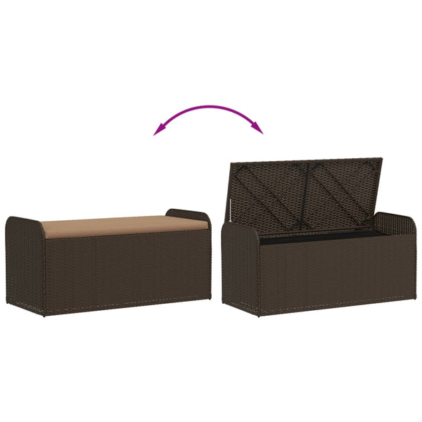 Vidaxl Storage Bench With Cushion Brown 115X51x52 Cm Poly Rattan Kitchen Bench Shelves
