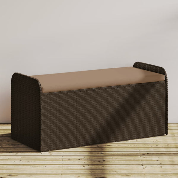 Vidaxl Storage Bench With Cushion Brown 115X51x52 Cm Poly Rattan Kitchen Bench Shelves