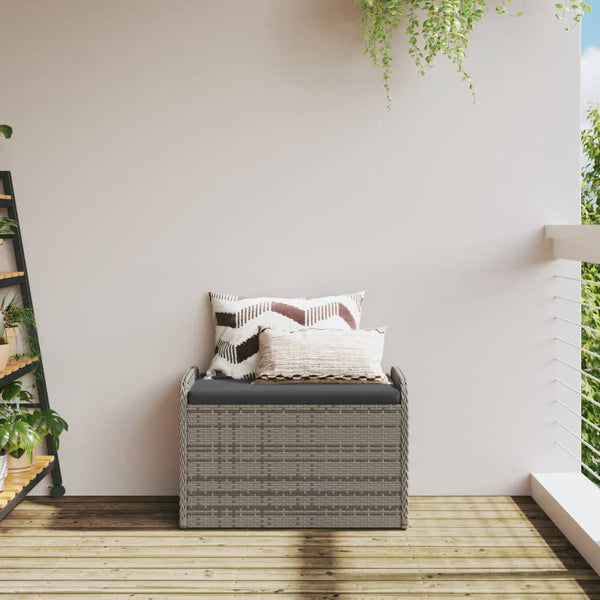 Storage Bench With Cushion Grey 80X51x52 Cm Poly Rattan Patio Benches