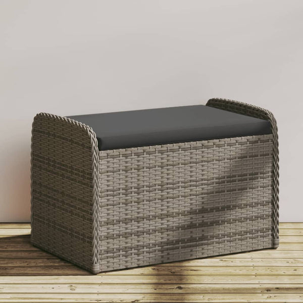Storage Bench With Cushion Grey 80X51x52 Cm Poly Rattan Patio Benches