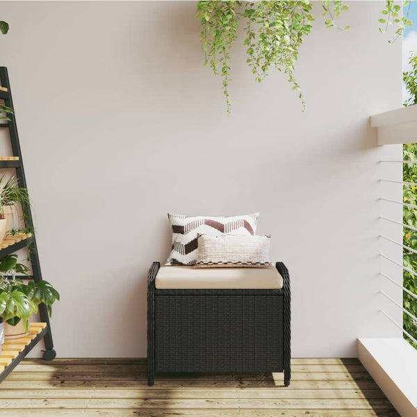 Vidaxl Garden Stool With Cushion Black 58X46x46 Cm Poly Rattan Other Patio & Garden Furniture