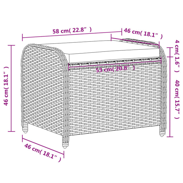 Vidaxl Garden Stool With Cushion Black 58X46x46 Cm Poly Rattan Other Patio & Garden Furniture