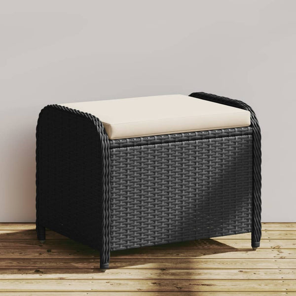 Vidaxl Garden Stool With Cushion Black 58X46x46 Cm Poly Rattan Other Patio & Garden Furniture