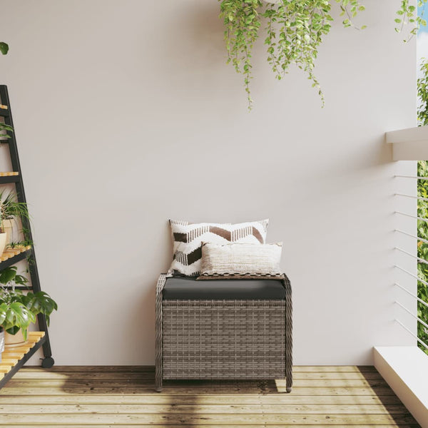Vidaxl Garden Stool With Cushion Grey 58X46x46 Cm Poly Rattan Other Patio & Garden Furniture