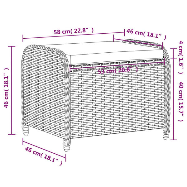 Vidaxl Garden Stool With Cushion Grey 58X46x46 Cm Poly Rattan Other Patio & Garden Furniture