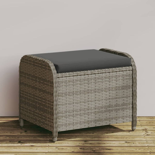 Vidaxl Garden Stool With Cushion Grey 58X46x46 Cm Poly Rattan Other Patio & Garden Furniture