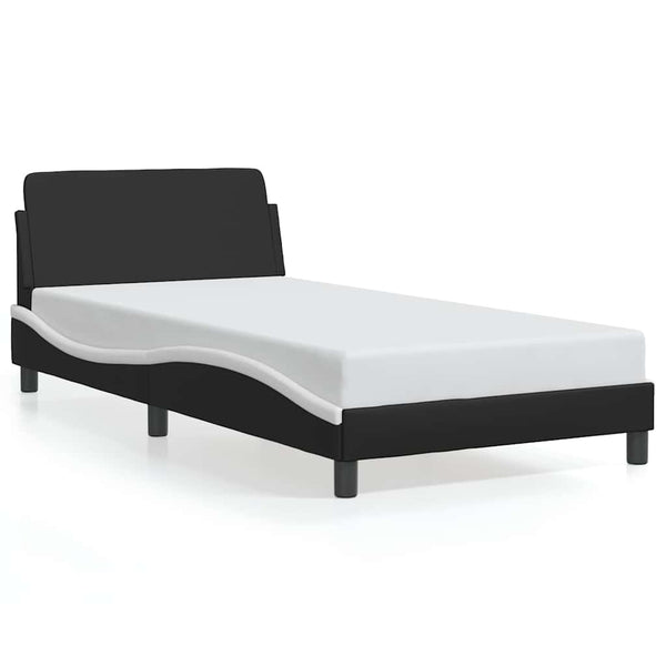 Vidaxl Bed Frame "Dover" Black And White 107X203 Cm King Single Faux Leather King Single Bed Frames