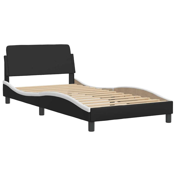 Vidaxl Bed Frame "Dover" Black And White 107X203 Cm King Single Faux Leather King Single Bed Frames