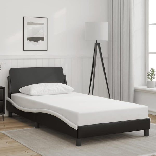 Vidaxl Bed Frame "Dover" Black And White 107X203 Cm King Single Faux Leather King Single Bed Frames