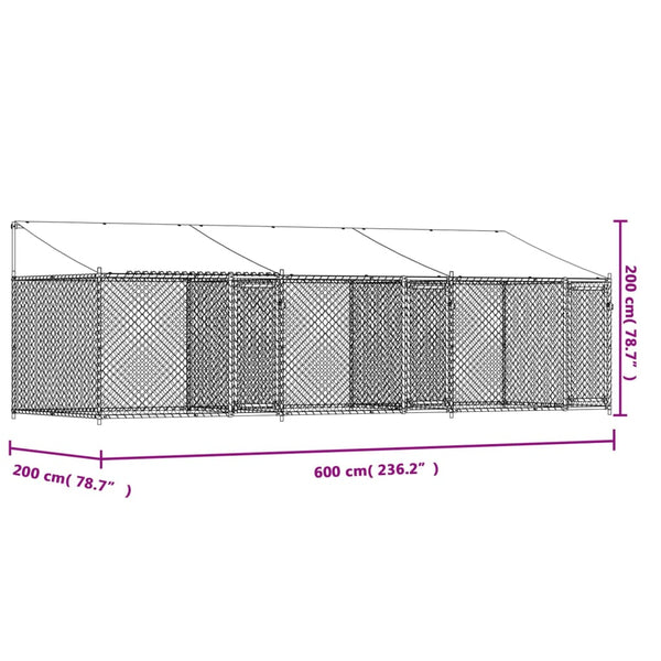 Dog Cages Dog Cage With Roof And Doors Grey 6X2x2 M Galvanised Steel