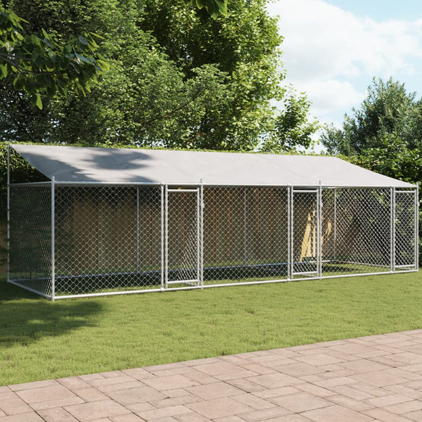 Dog Cages Dog Cage With Roof And Doors Grey 6X2x2 M Galvanised Steel