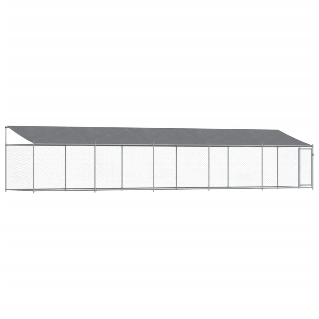 Dog Kennels Dog Cage With Roof And Door Grey 10X2x2 M Galvanised Steel