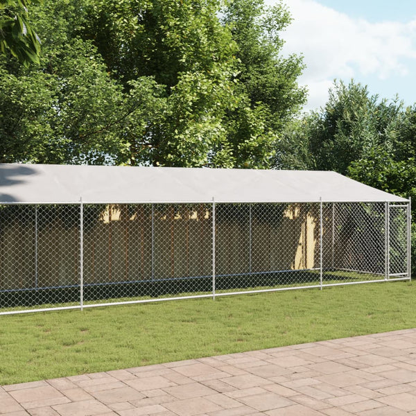 Dog Kennels Dog Cage With Roof And Door Grey 10X2x2 M Galvanised Steel