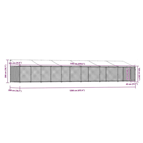 Vidaxl Dog Cage With Roof And Door Grey 12X2x2 M Galvanised Steel Dog Cages