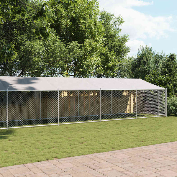 Vidaxl Dog Cage With Roof And Door Grey 12X2x2 M Galvanised Steel Dog Cages