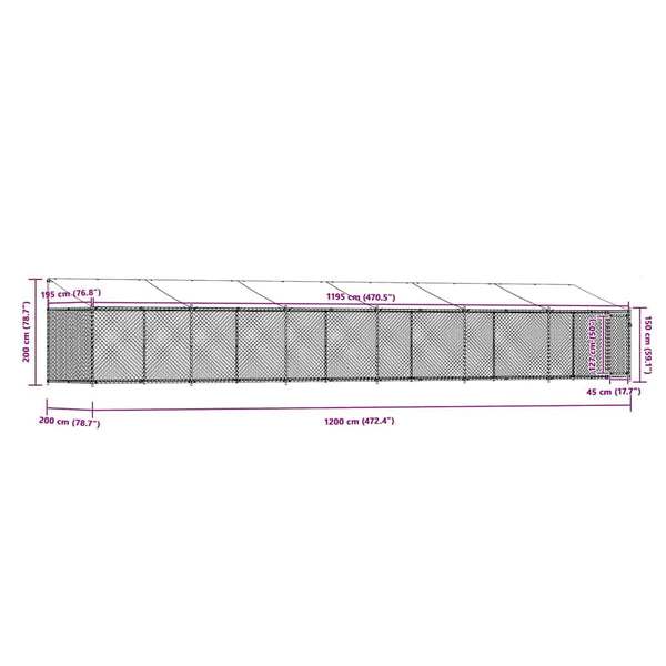 Vidaxl Dog Cage With Roof And Door Grey 12X2x2 M Galvanised Steel Dog Cages