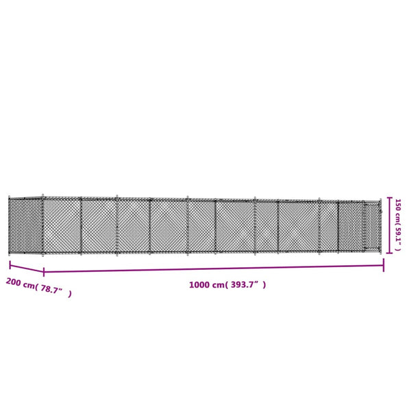 Vidaxl Dog Cage With Door Grey 10X2x1.5 M Galvanised Steel Dog Cages