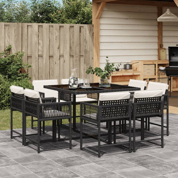 9 Piece Garden Dining Set With Cushions Black Poly Rattan Outdoor Dining Sets