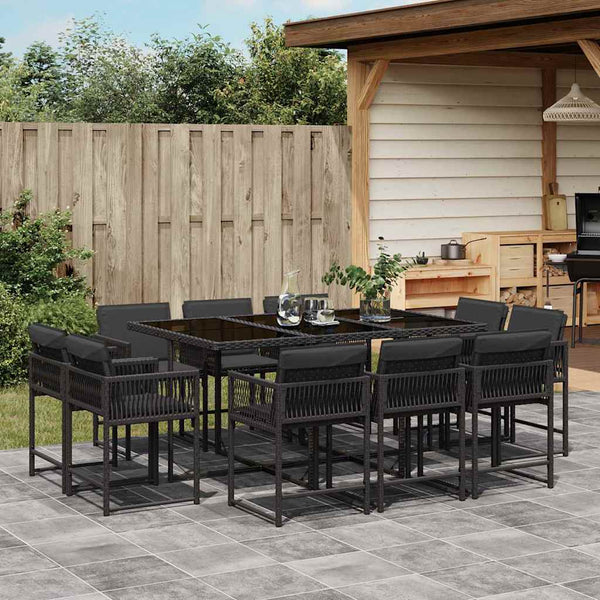Vidaxl 11 Piece Garden Dining Set With Cushions Black Poly Rattan Outdoor Dining Sets