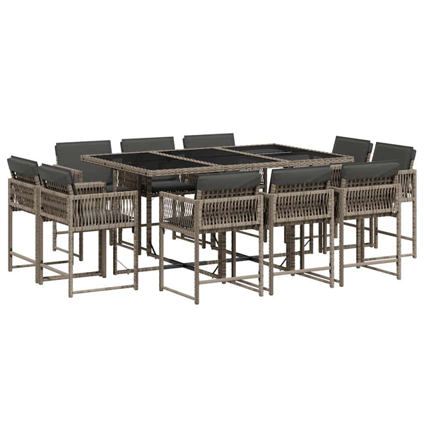 Vidaxl 11 Piece Garden Dining Set With Cushions Grey Poly Rattan Outdoor Dining Sets