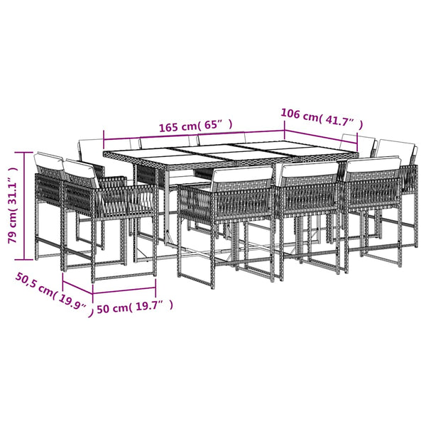 Vidaxl 11 Piece Garden Dining Set With Cushions Grey Poly Rattan Outdoor Dining Sets