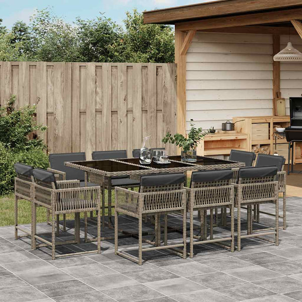 Vidaxl 11 Piece Garden Dining Set With Cushions Grey Poly Rattan Outdoor Dining Sets