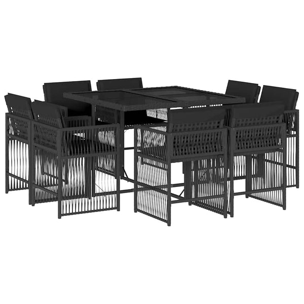 Vidaxl 9 Piece Garden Dining Set With Cushions Black Poly Rattan Outdoor Dining Sets