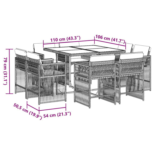 Vidaxl 9 Piece Garden Dining Set With Cushions Black Poly Rattan Outdoor Dining Sets