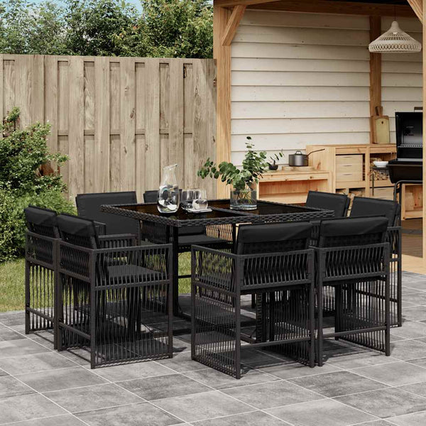 Vidaxl 9 Piece Garden Dining Set With Cushions Black Poly Rattan Outdoor Dining Sets