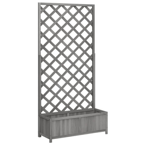 Vidaxl Planter With Trellis Grey Solid Wood Fir Planters & Vases
