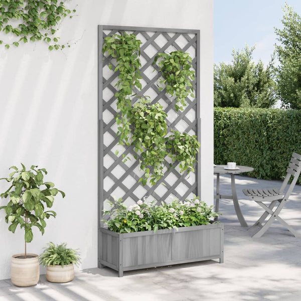 Vidaxl Planter With Trellis Grey Solid Wood Fir Planters & Vases