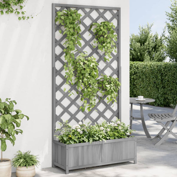 Vidaxl Planter With Trellis Grey Solid Wood Fir Planters & Vases