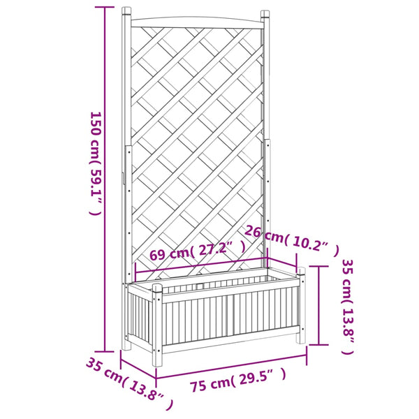 Vidaxl Planter With Trellis Black 75 X 35 150 Cm Solid Wood Fir Trellises