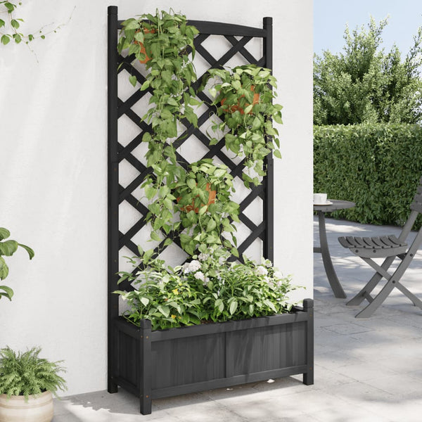 Vidaxl Planter With Trellis Black 75 X 35 150 Cm Solid Wood Fir Trellises