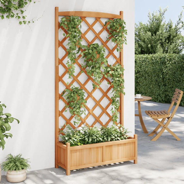 Vidaxl Planter With Trellis Brown Solid Wood Fir Planters & Vases