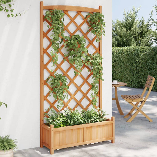 Vidaxl Planter With Trellis Brown Solid Wood Fir Planters & Vases
