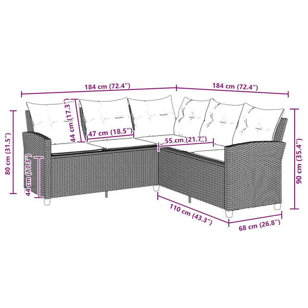 Vidaxl L Shaped Couch Sofa With Cushions Black Poly Rattan Other Patio & Garden Furniture