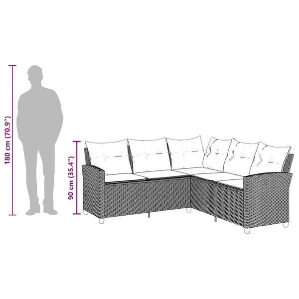 Vidaxl L Shaped Couch Sofa With Cushions Black Poly Rattan Other Patio & Garden Furniture