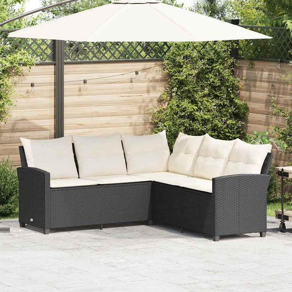Vidaxl L Shaped Couch Sofa With Cushions Black Poly Rattan Other Patio & Garden Furniture
