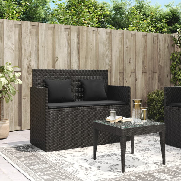 Garden Bench With Cushions Black Poly Rattan Patio Benches