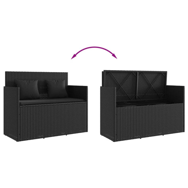 Garden Bench With Cushions Black Poly Rattan Patio Benches