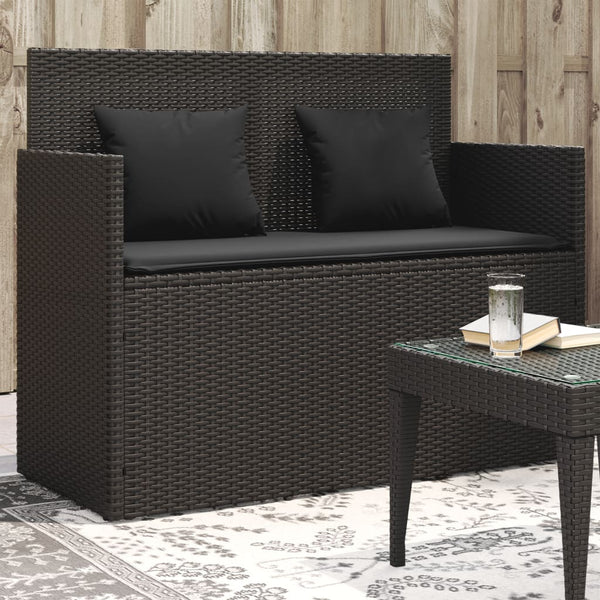 Garden Bench With Cushions Black Poly Rattan Patio Benches