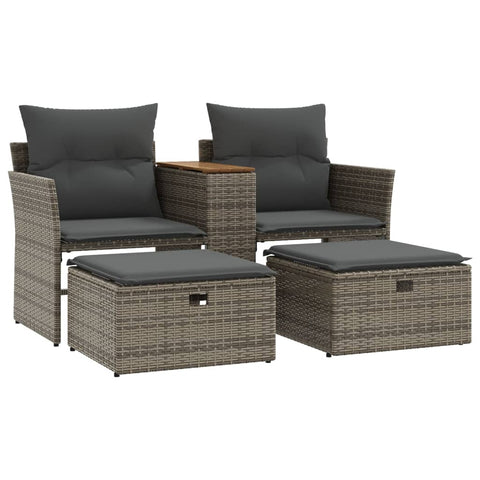 Garden Sofa 2 Seater With Stools Grey Poly Rattan Sofas Armchairs & Couches